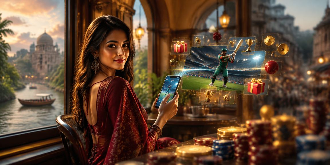 A Bangladeshi model enjoying cricket betting against a Sundarbans backdrop